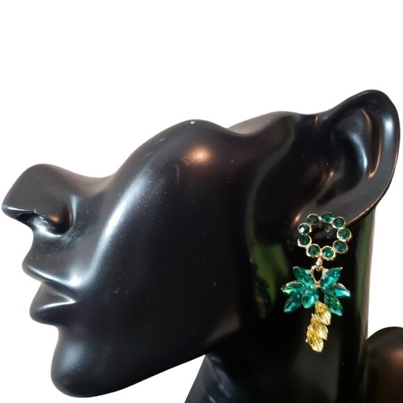 Womens Green Yellow Pineapple Palm Tree Rhinestone Dangling Earrings Jewelry - Picture 6 of 7